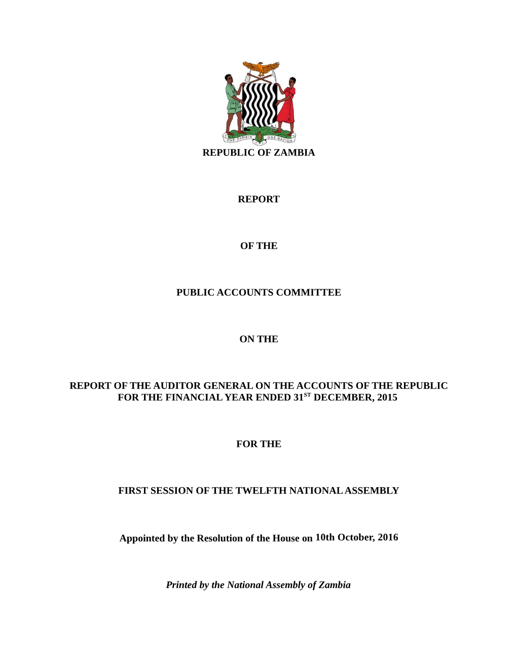 Republic of Zambia Report of the Public Accounts