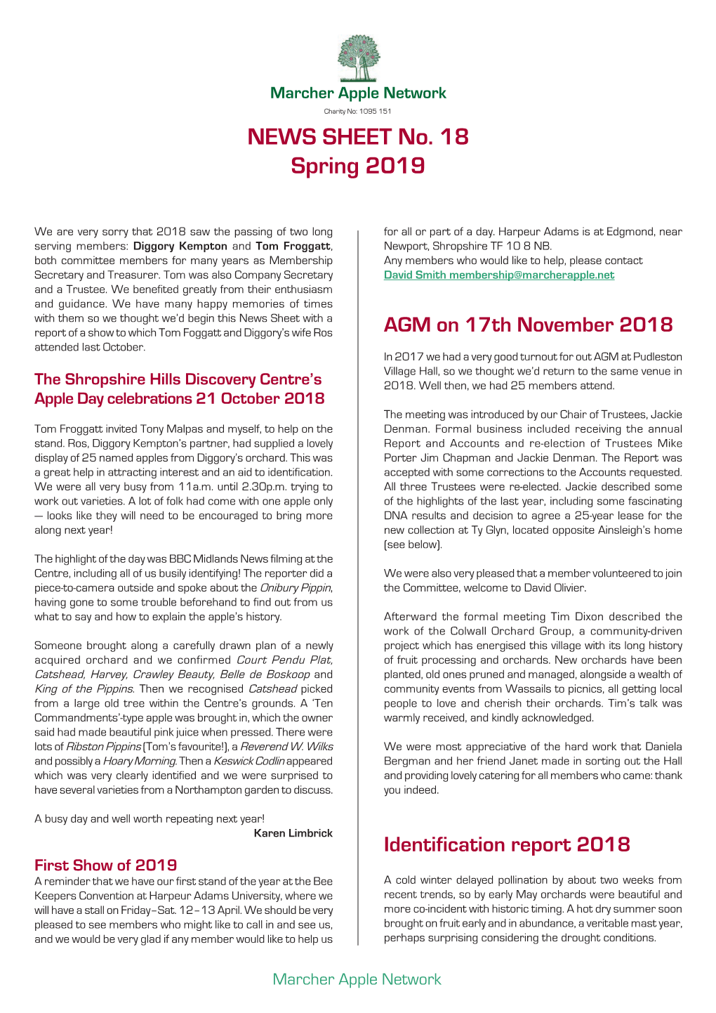 NEWS SHEET No. 18 Spring 2019