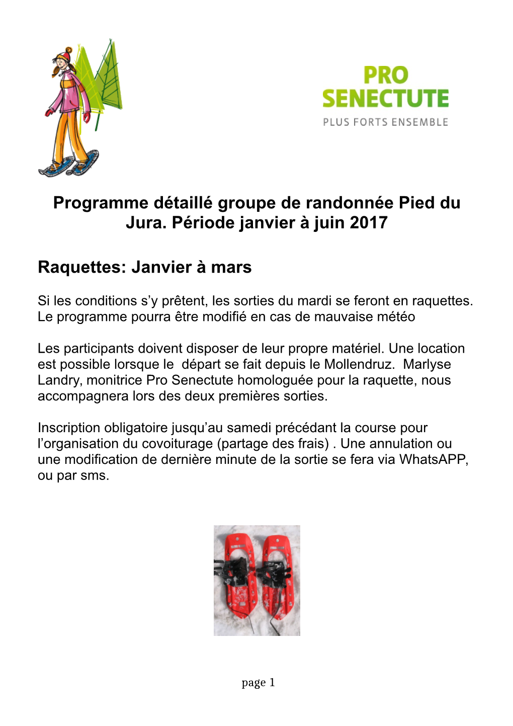 Programme Détaillé Groupe De Randonnée Pied Du Jura. Période Janvier À Juin 2017