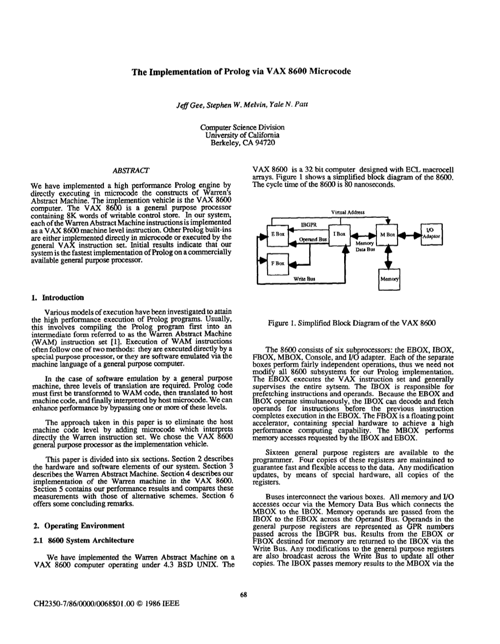 The Implementation of Prolog Via VAX 8600 Microcode ABSTRACT