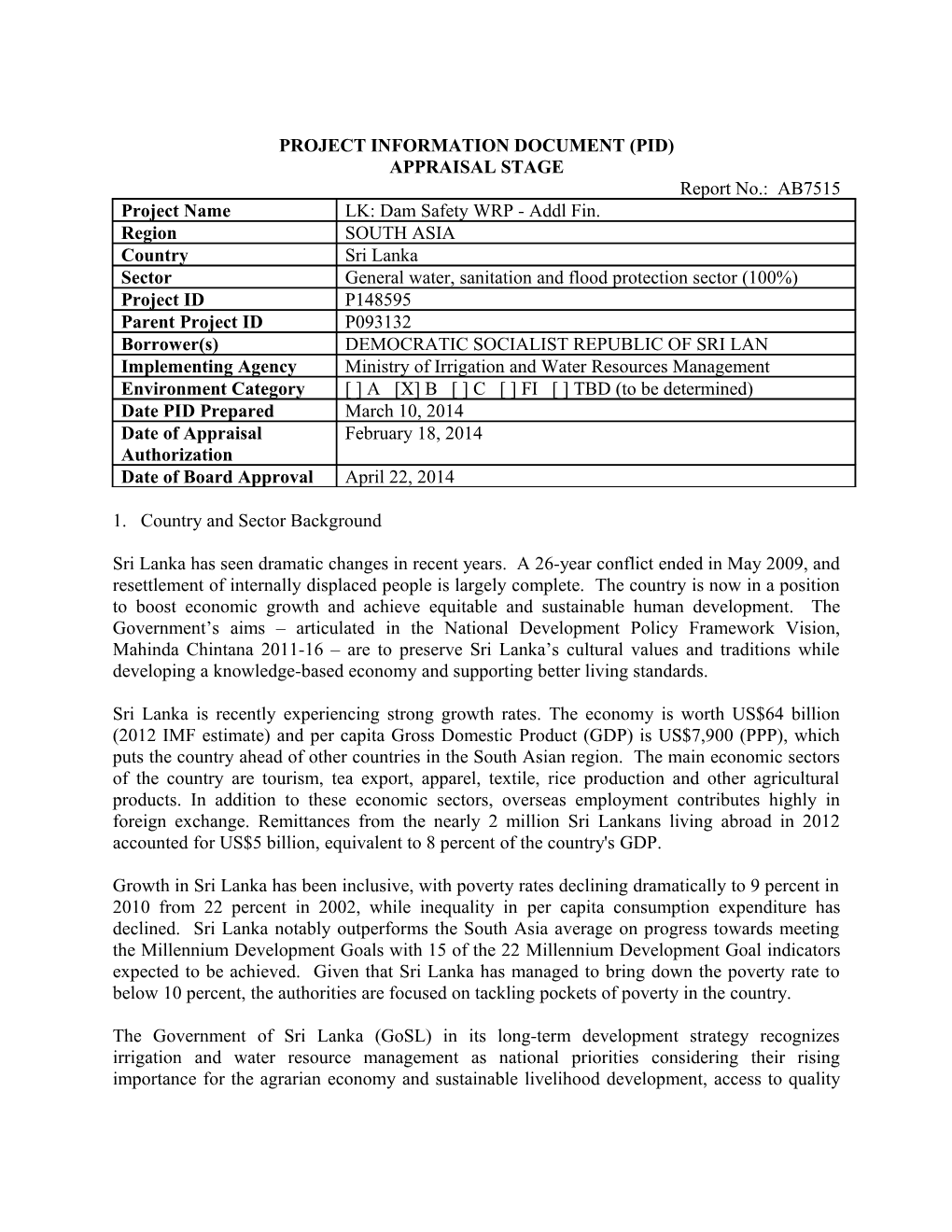 Project Information Document (Pid) s40