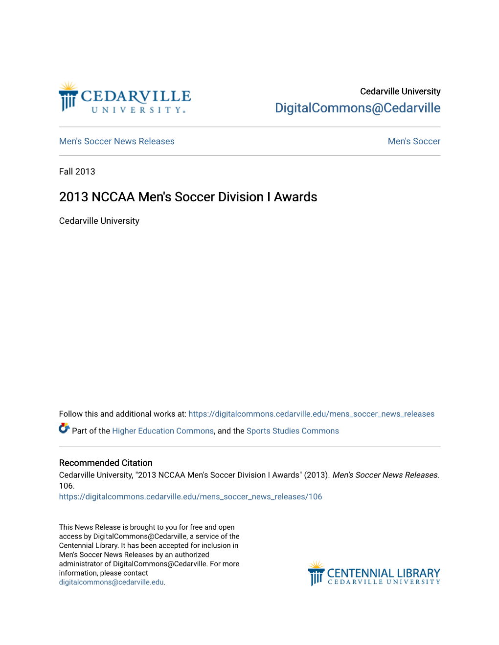 2013 NCCAA Men's Soccer Division I Awards