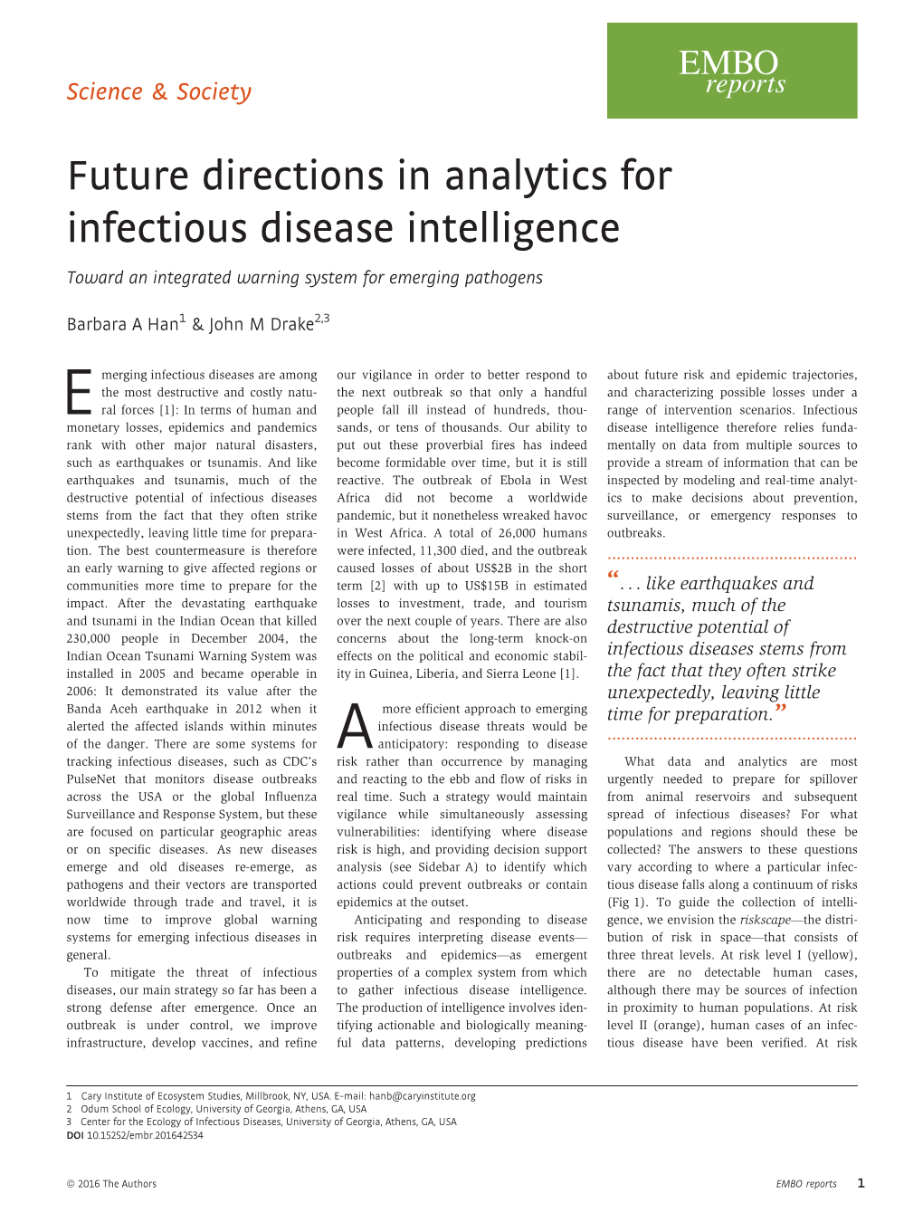 Future Directions in Analytics for Infectious Disease Intelligence Toward an Integrated Warning System for Emerging Pathogens