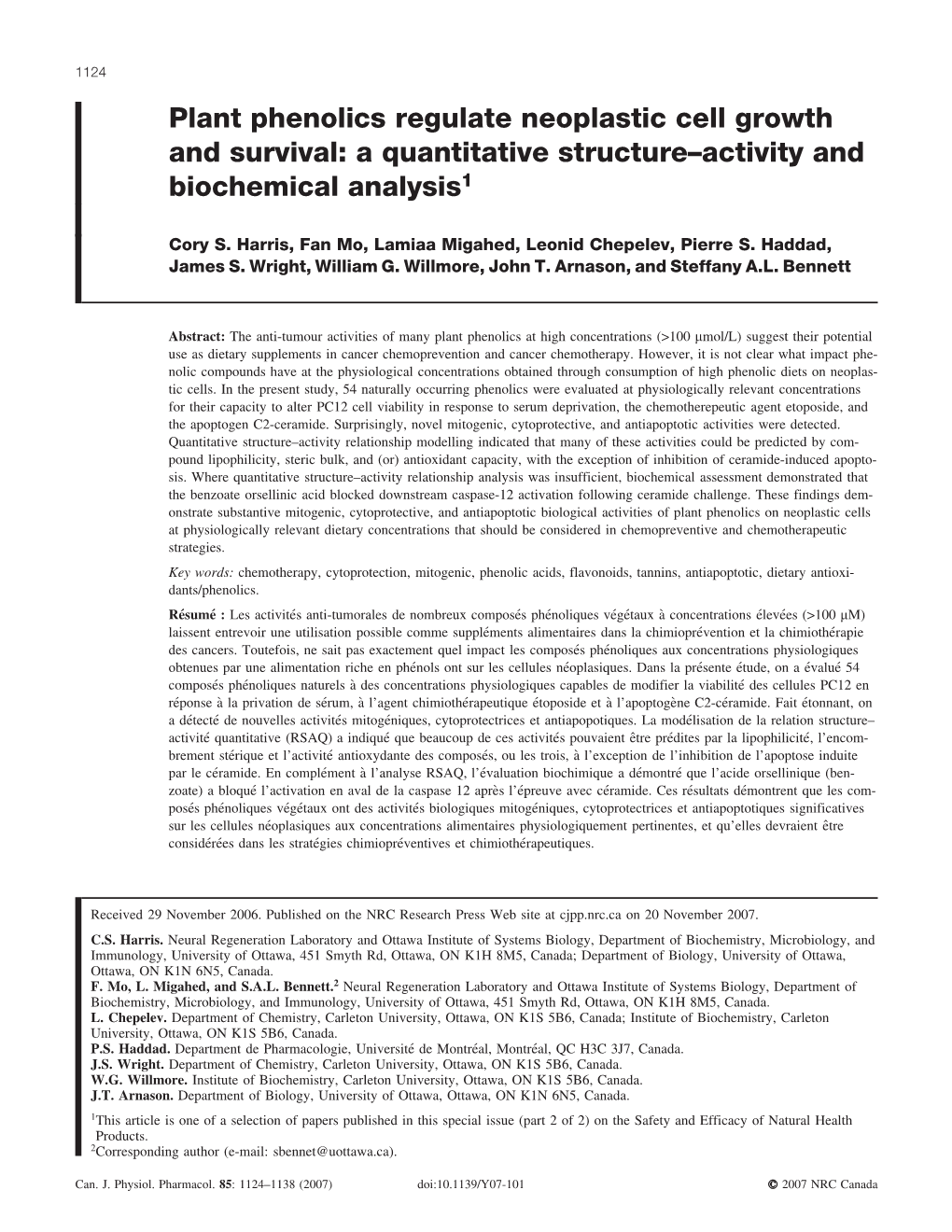 Plant Phenolics Regulate Neoplastic Cell Growth and Survival: a Quantitative Structure–Activity and Biochemical Analysis1