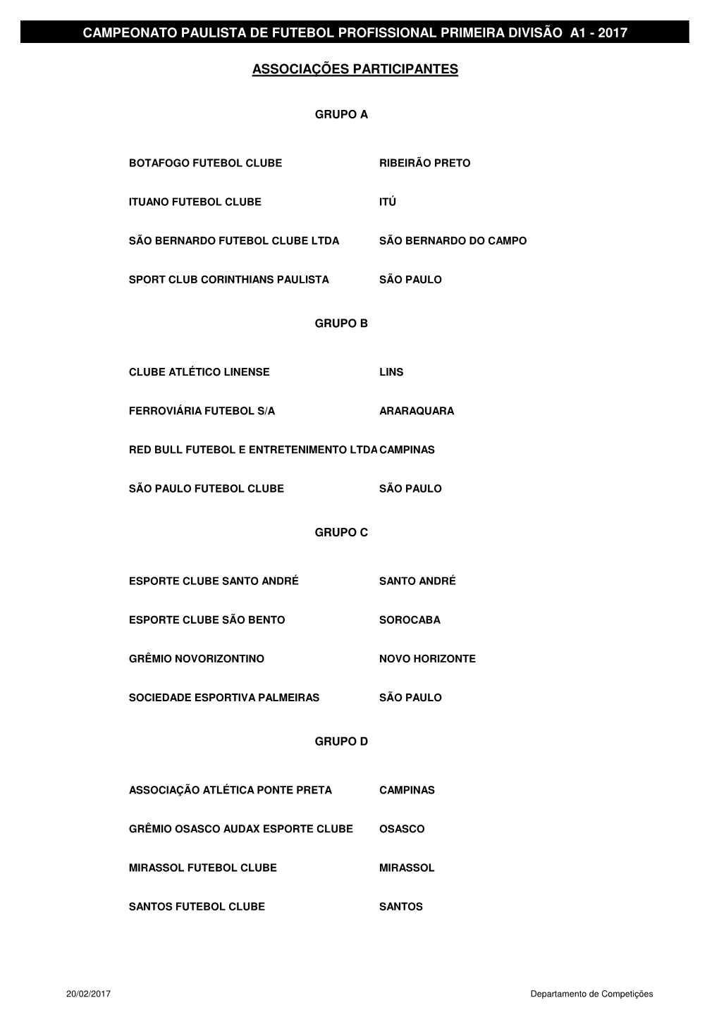 (Tabela Campeonato Paulista S\311Rie A1- 2017