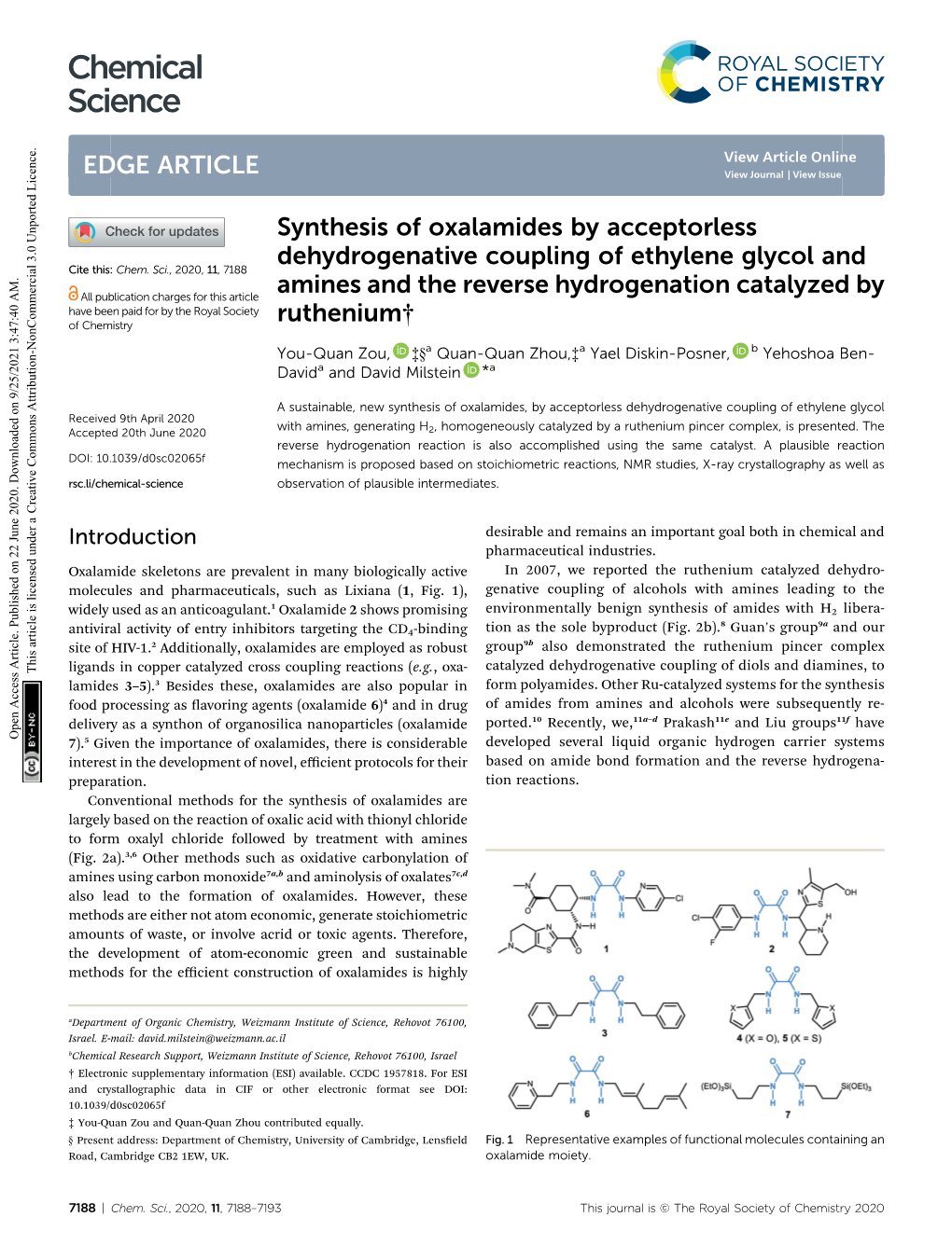 Synthesis of Oxalamides by Acceptorless Dehydrogenative Coupling of Ethylene Glycol and Cite This: Chem