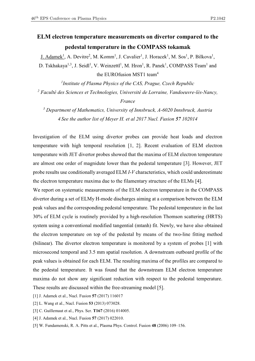 ELM Electron Temperature Measurements on Divertor Compared to the Pedestal Temperature in the COMPASS Tokamak J