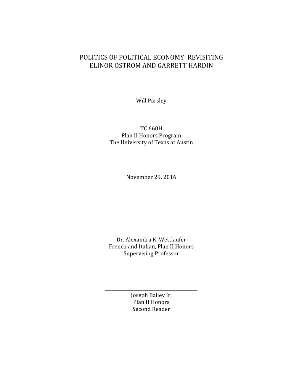 Politics of Political Economy: Revisiting Elinor Ostrom and Garrett Hardin