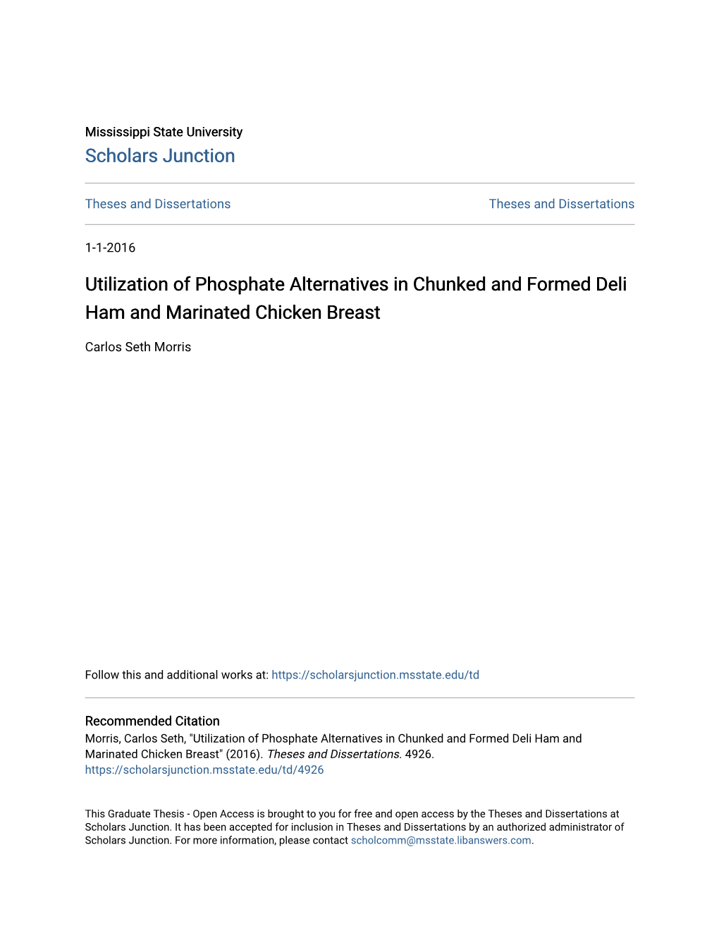 Utilization of Phosphate Alternatives in Chunked and Formed Deli Ham and Marinated Chicken Breast