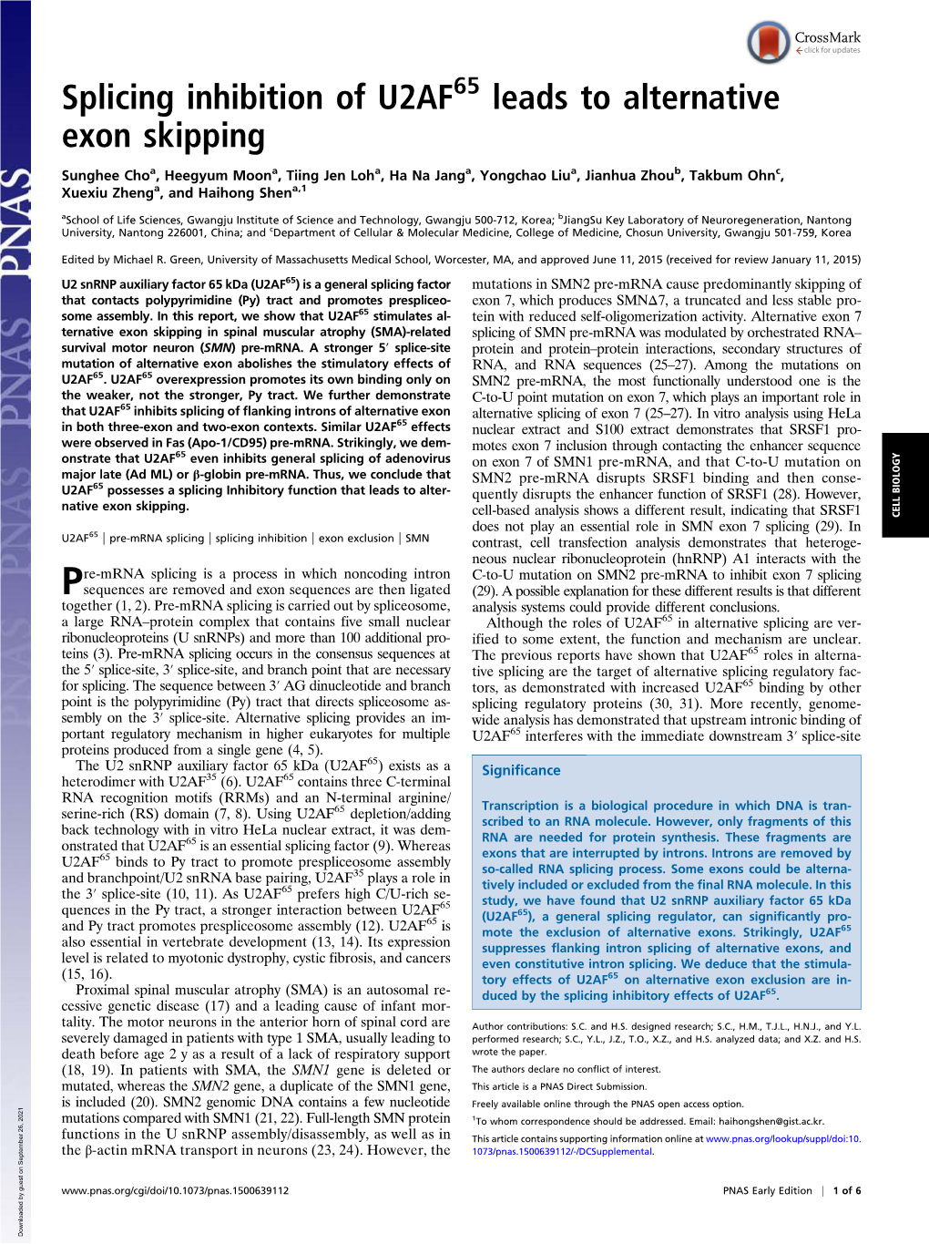 Splicing Inhibition of U2AF Leads to Alternative Exon Skipping