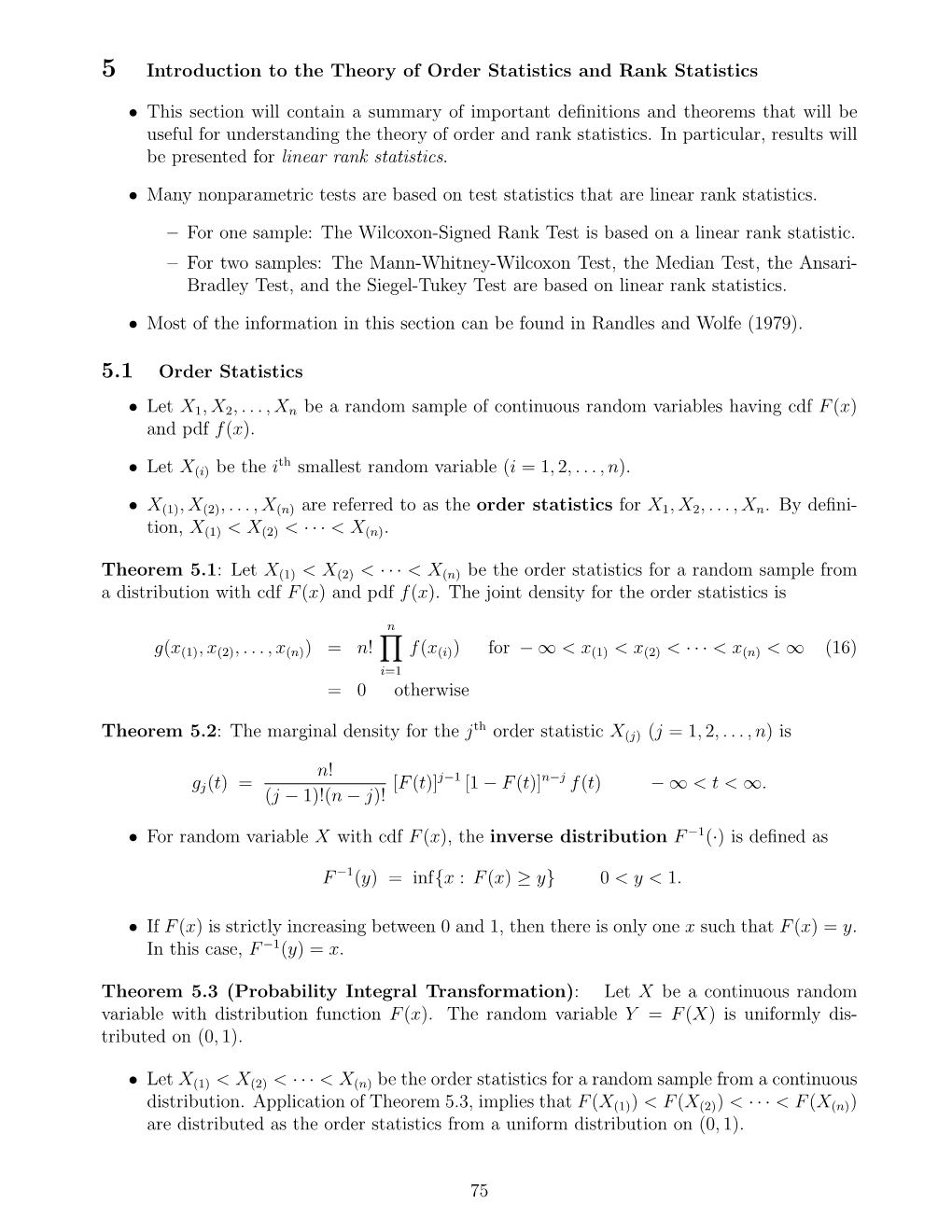 5 Introduction to the Theory of Order Statistics and Rank Statistics • This