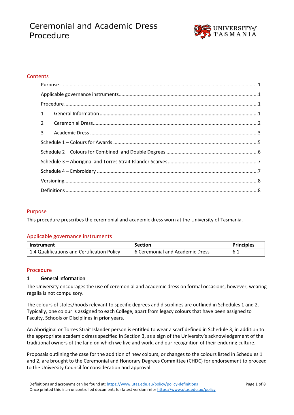 Ceremonial and Academic Dress Procedure