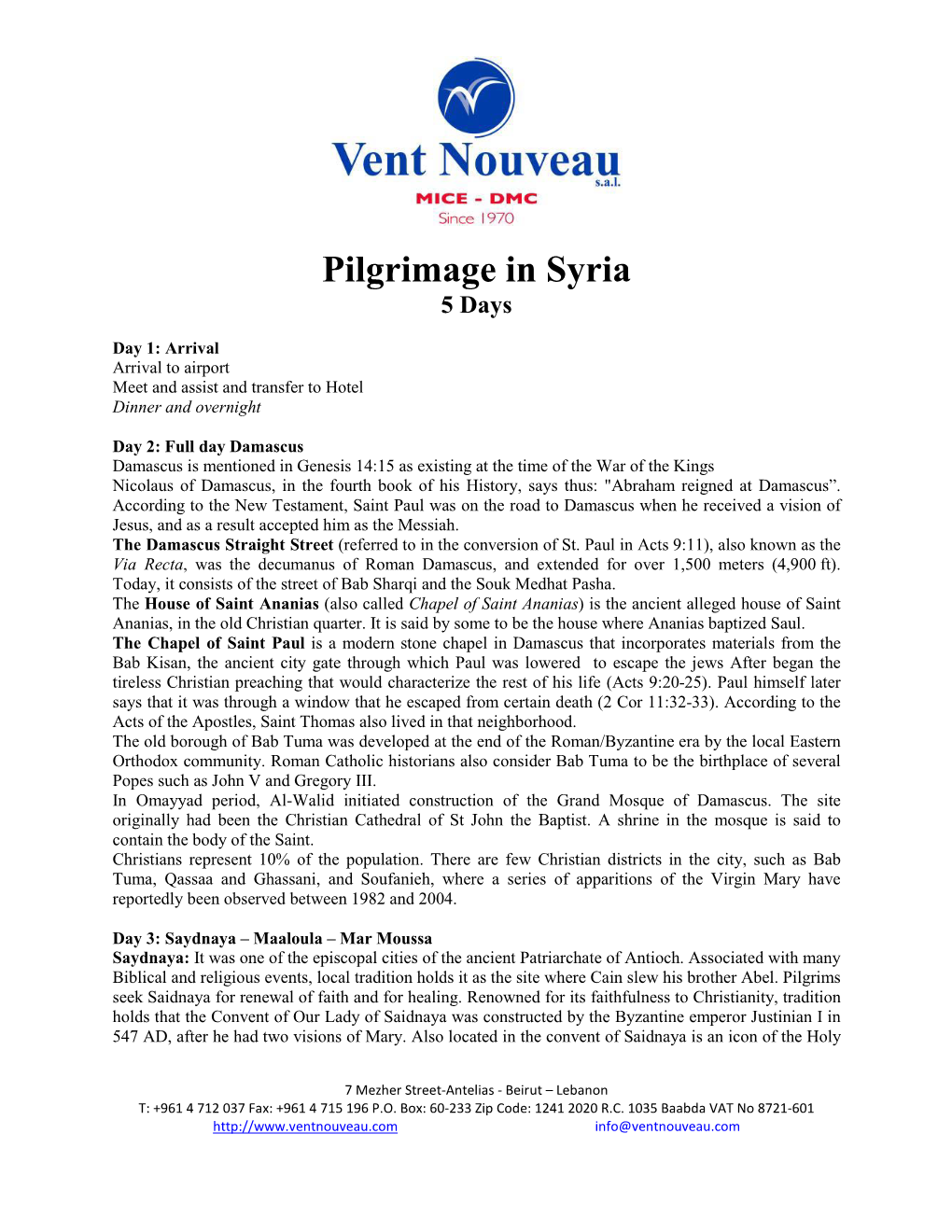 Pilgrimage in Syria 5 Days