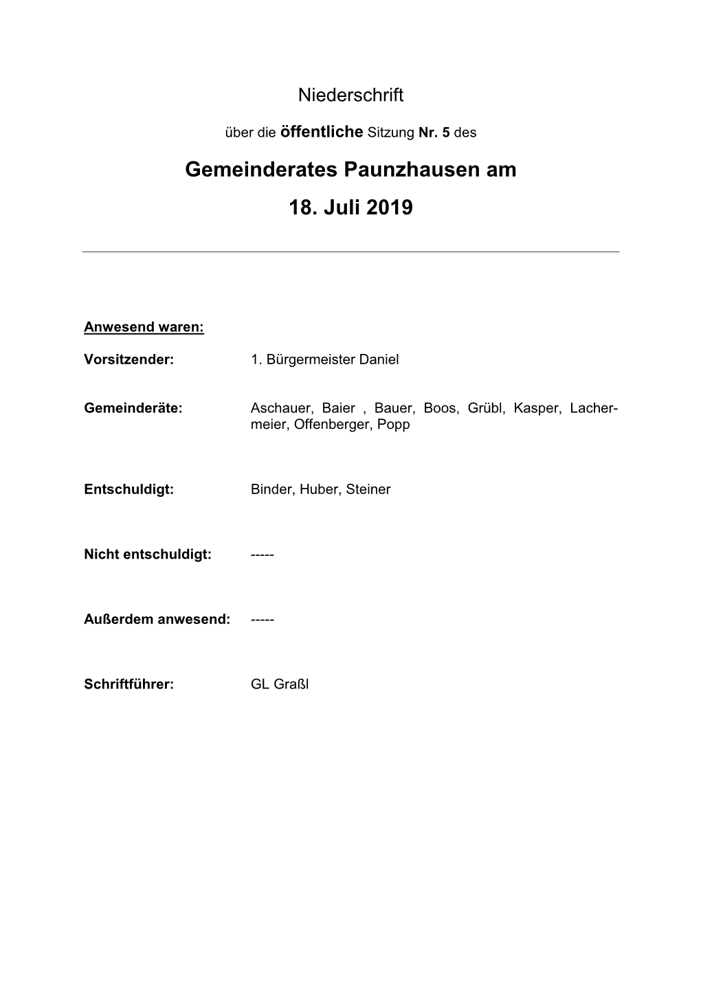 Gemeinderat Protokoll 18.07.2019