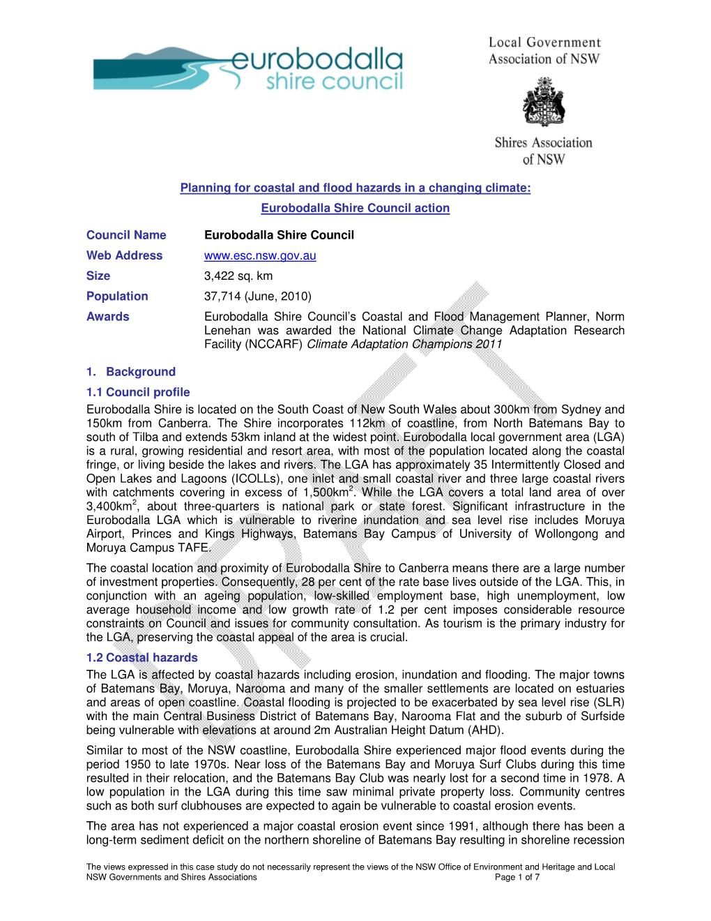 Planning for Coastal and Flood Hazards in a Changing Climate: Eurobodalla Shire Council Action