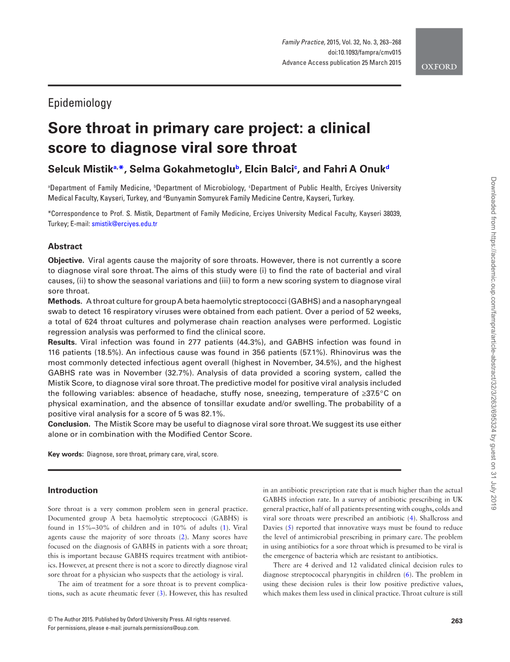 Sore Throat in Primary Care Project