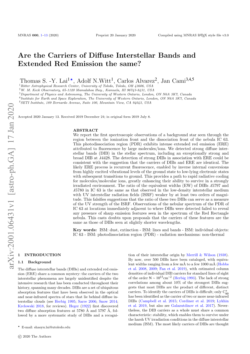 Are the Carriers of Diffuse Interstellar Bands and Extended Red Emission