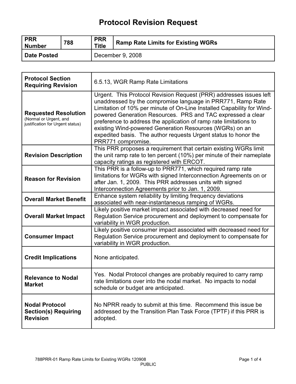 Protocol Revision Request