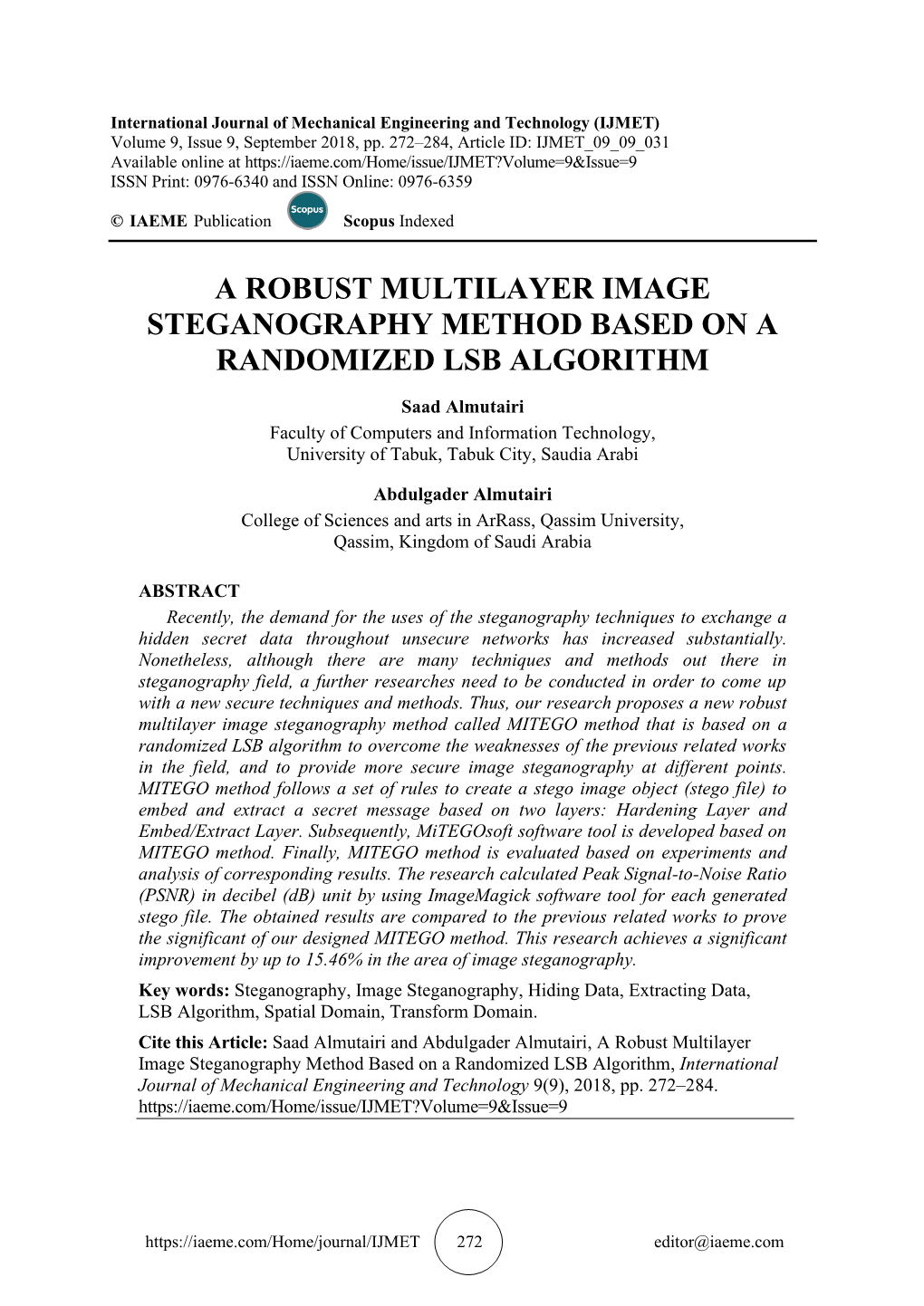 A Robust Multilayer Image Steganography Method Based on a Randomized Lsb Algorithm