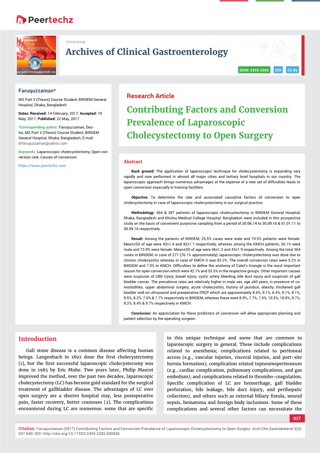 Contributing Factors and Conversion Prevalence of Laparoscopic Cholecystectomy to Open Surgery