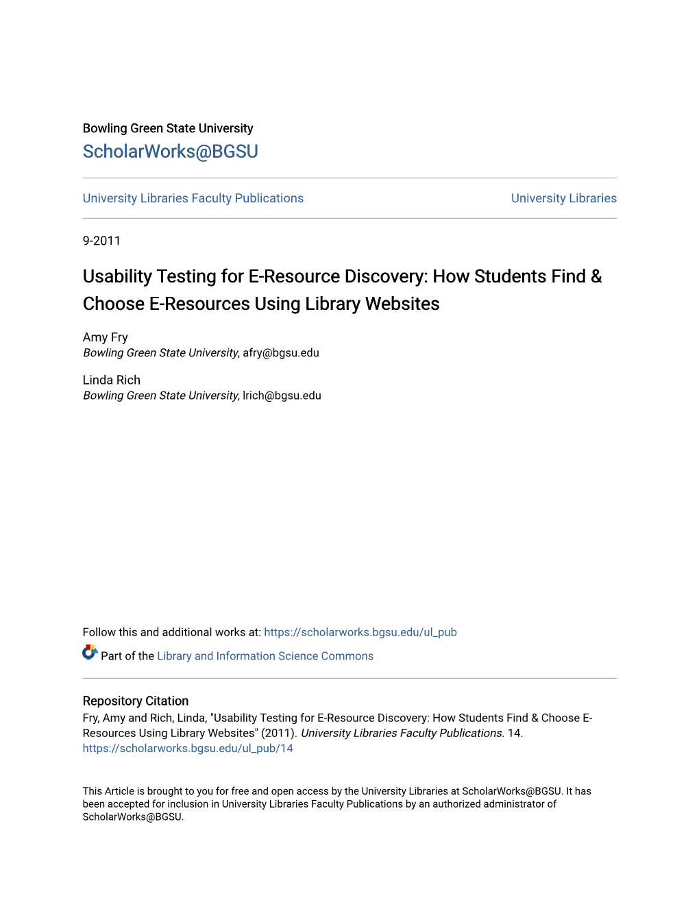 Usability Testing for E-Resource Discovery: How Students Find & Choose E-Resources Using Library Websites