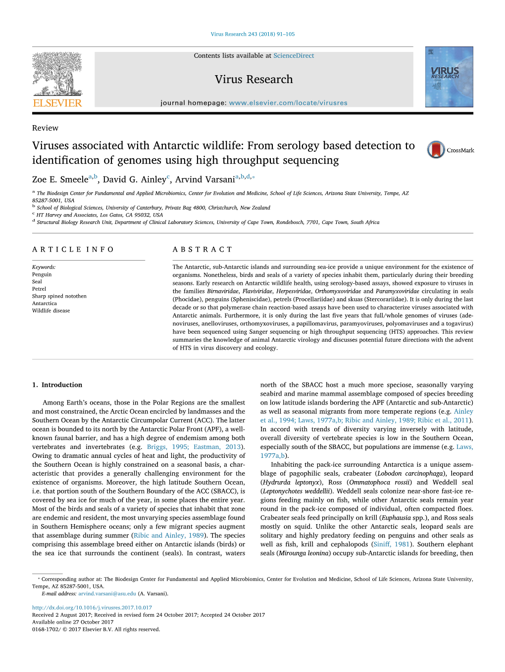 Viruses Associated with Antarctic Wildlife from Serology Based