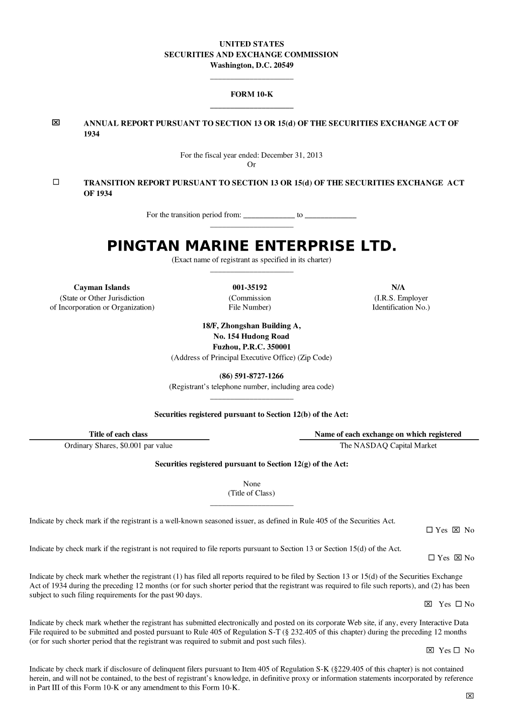 Pingtan Marine Enterprise, Ltd. (PME)