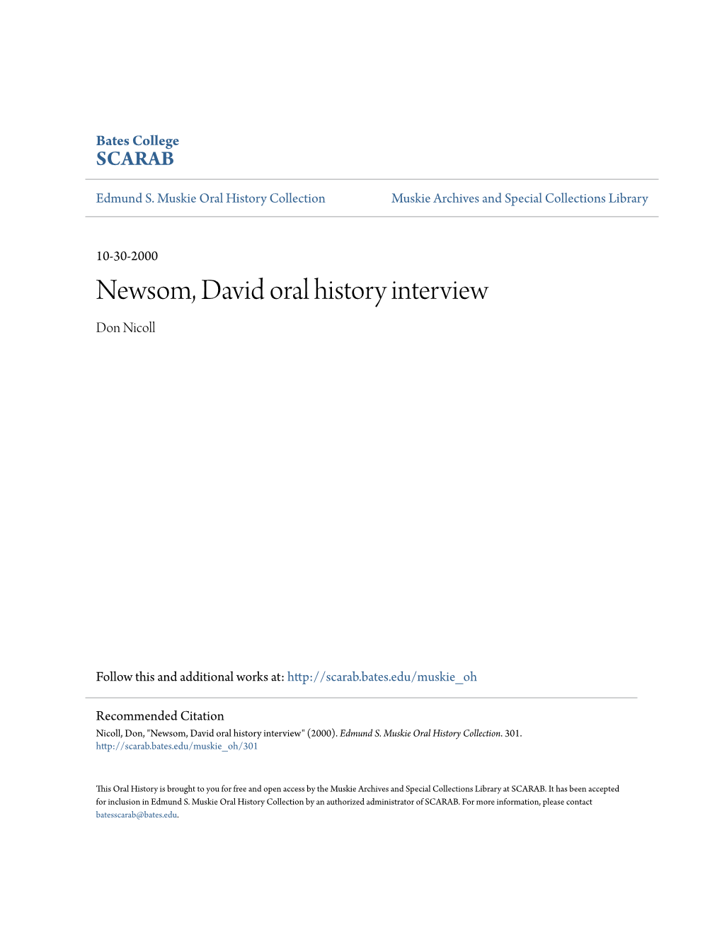 Newsom, David Oral History Interview Don Nicoll