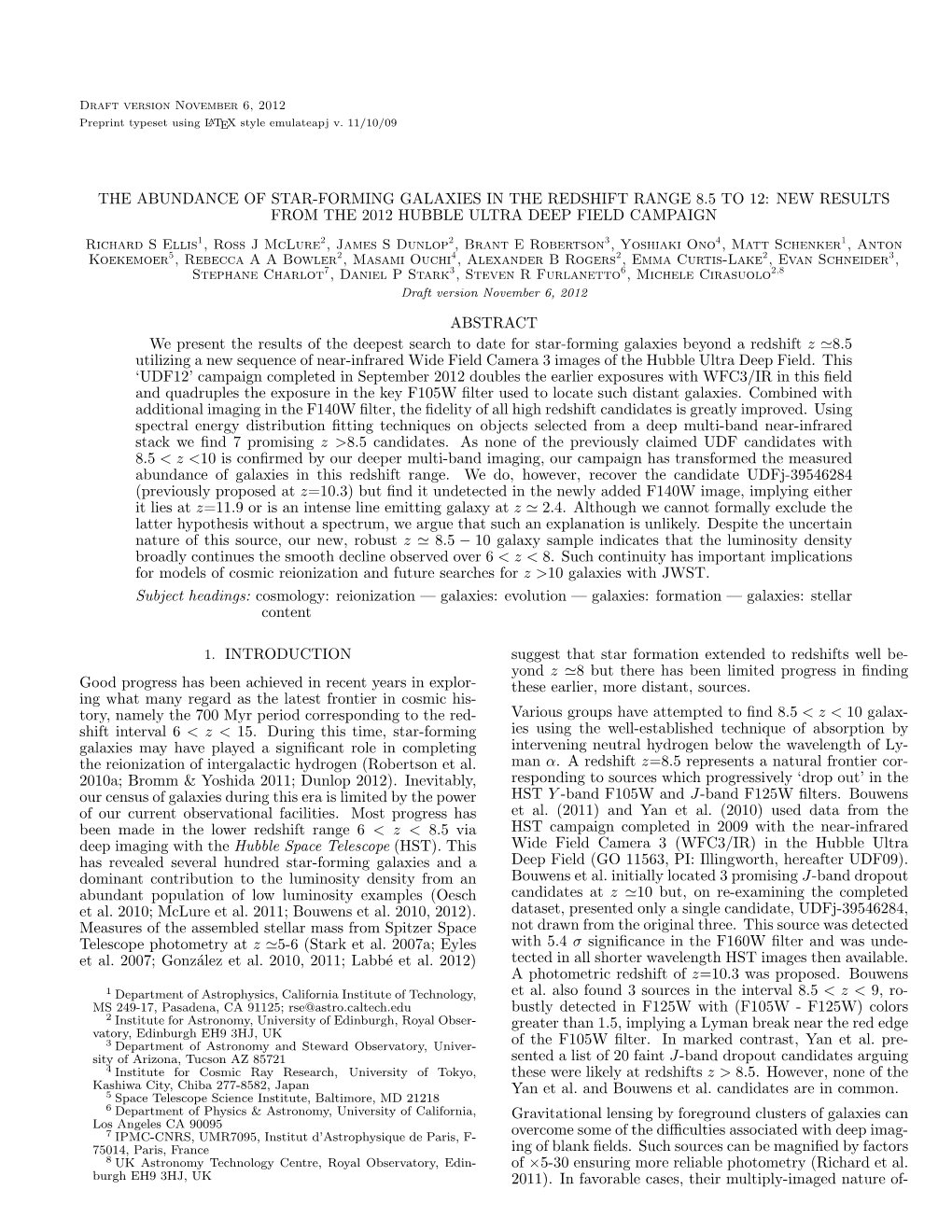 The Abundance of Star-Forming Galaxies in the Redshift Range 8.5 to 12