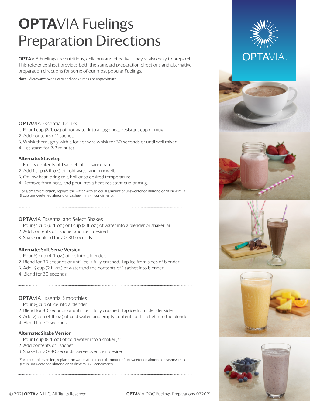 OPTAVIA® Fuelings Preparations Directions