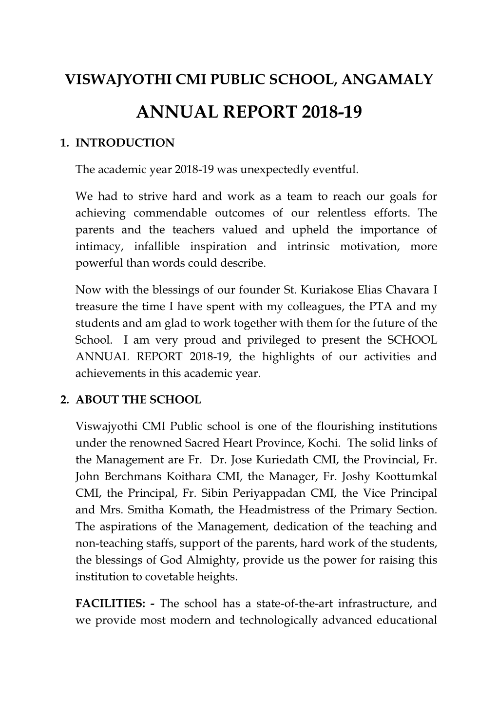 Viswajyothi Cmi Public School, Angamaly Annual Report 2018-19