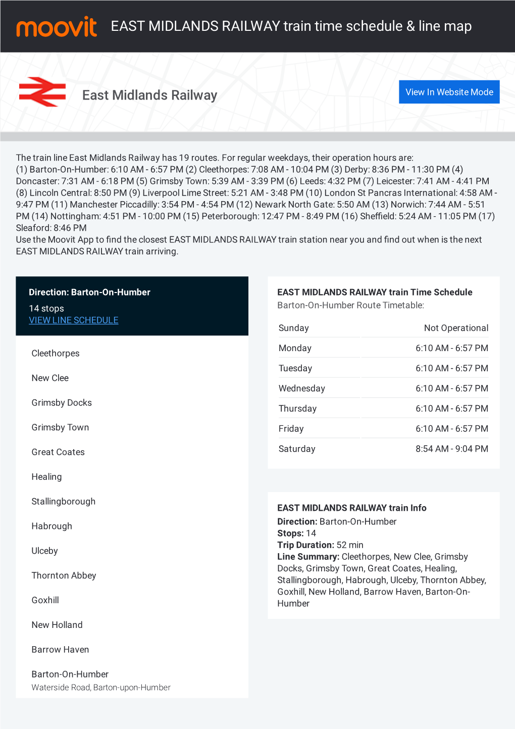 EAST MIDLANDS RAILWAY Train Time Schedule & Line Route