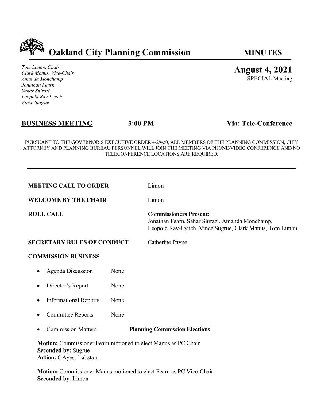 Oakland City Planning Commission August 4, 2021