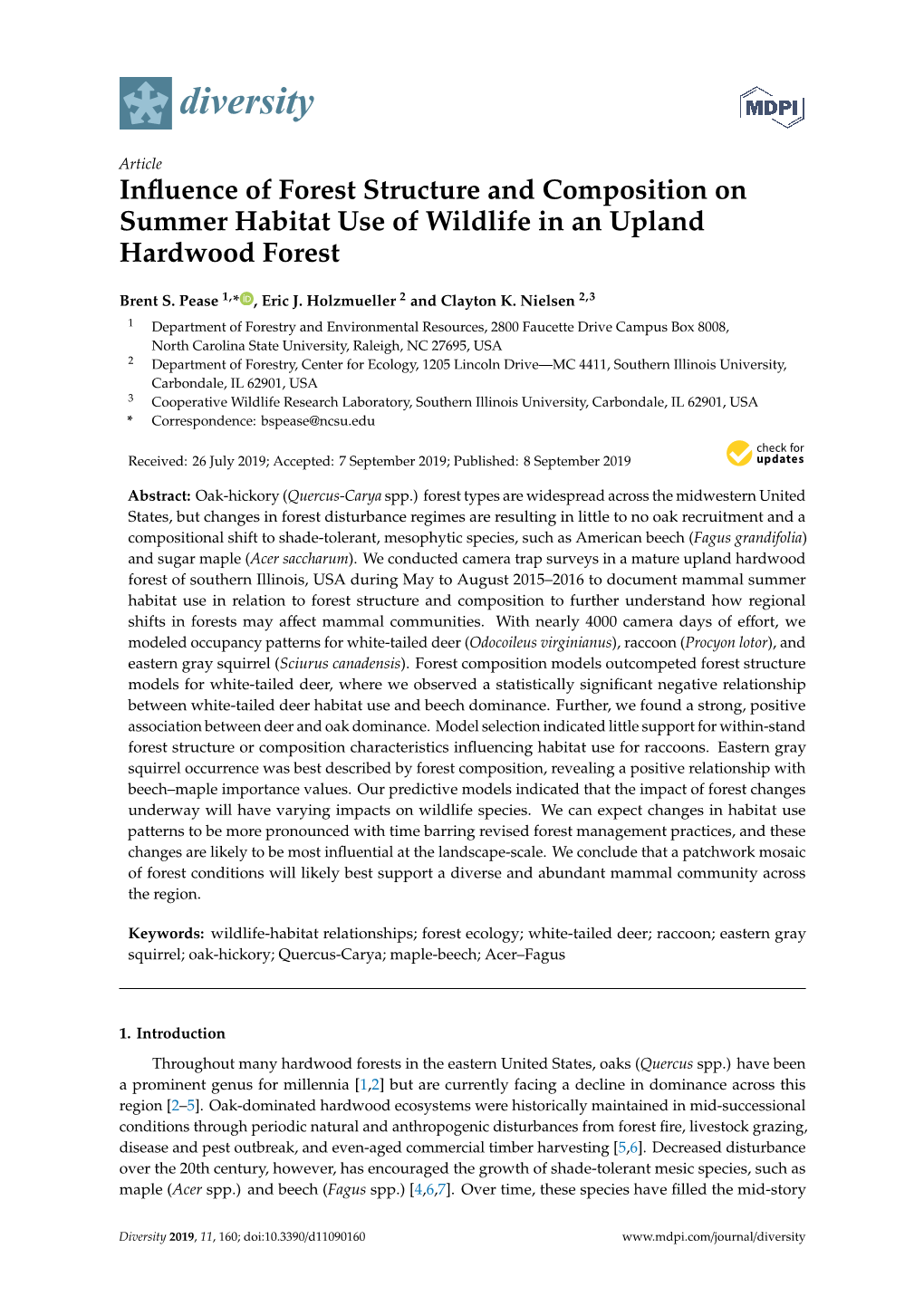 Influence of Forest Structure and Composition on Summer Habitat