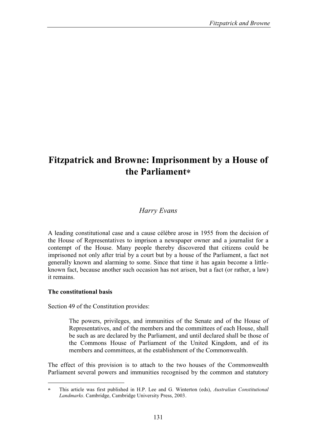 Papers on Parliament: Harry Evans: Selected