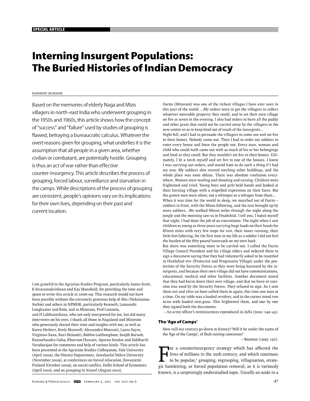 Interning Insurgent Populations: the Buried Histories of Indian Democracy