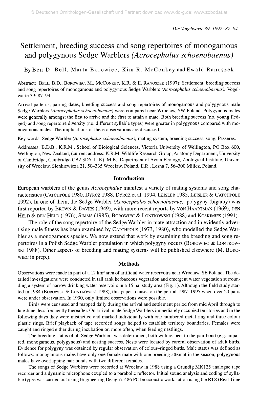 Settlement, Breeding Success and Song Repertoires of Monogamous and Polygynous Sedge Warblers(Acrocephalus Schoenobaenus)