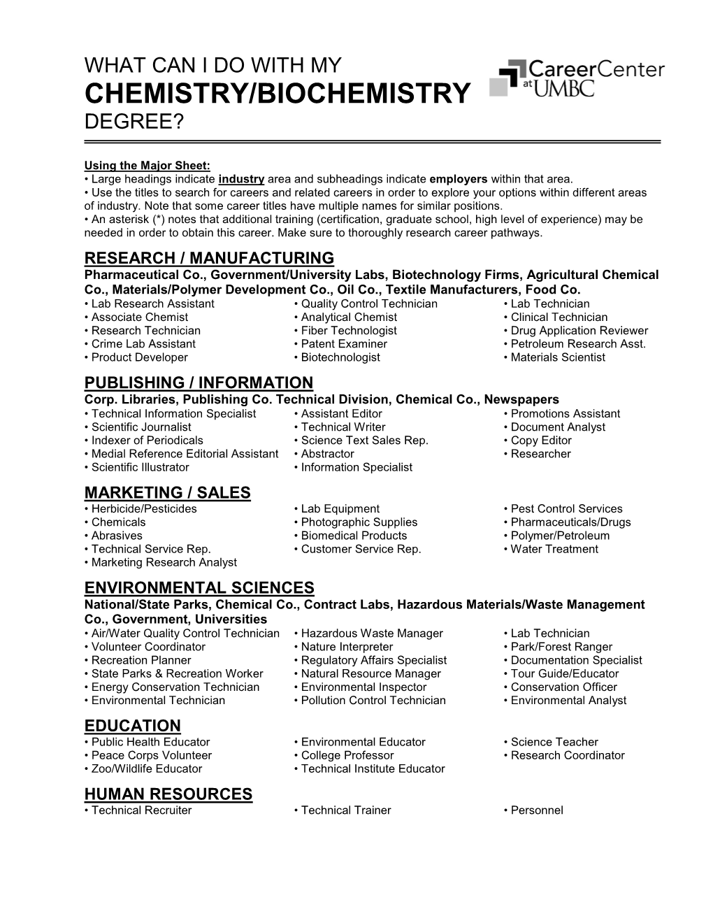 What Can I Do with My Chemistry/Biochemistry Degree?