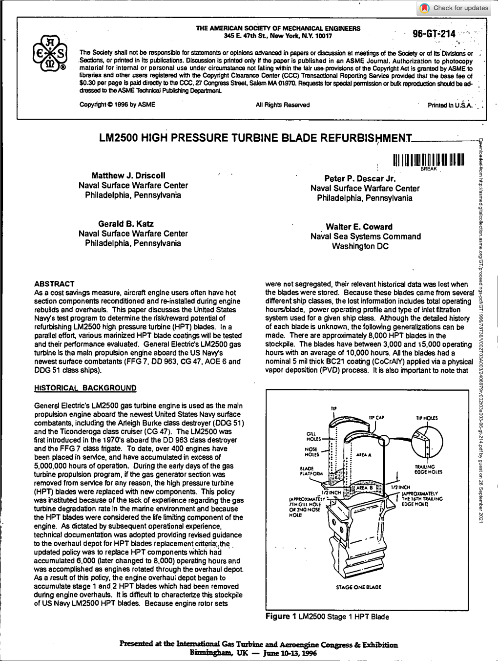 Lm2500 High Pressure Turbine Blade Refurbishment