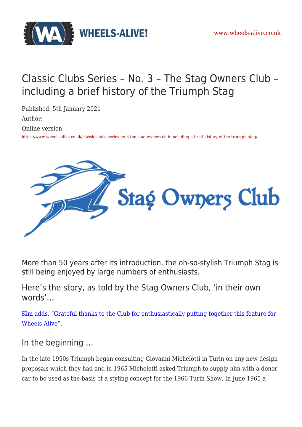 The Stag Owners Club – Including a Brief History of the Triumph Stag