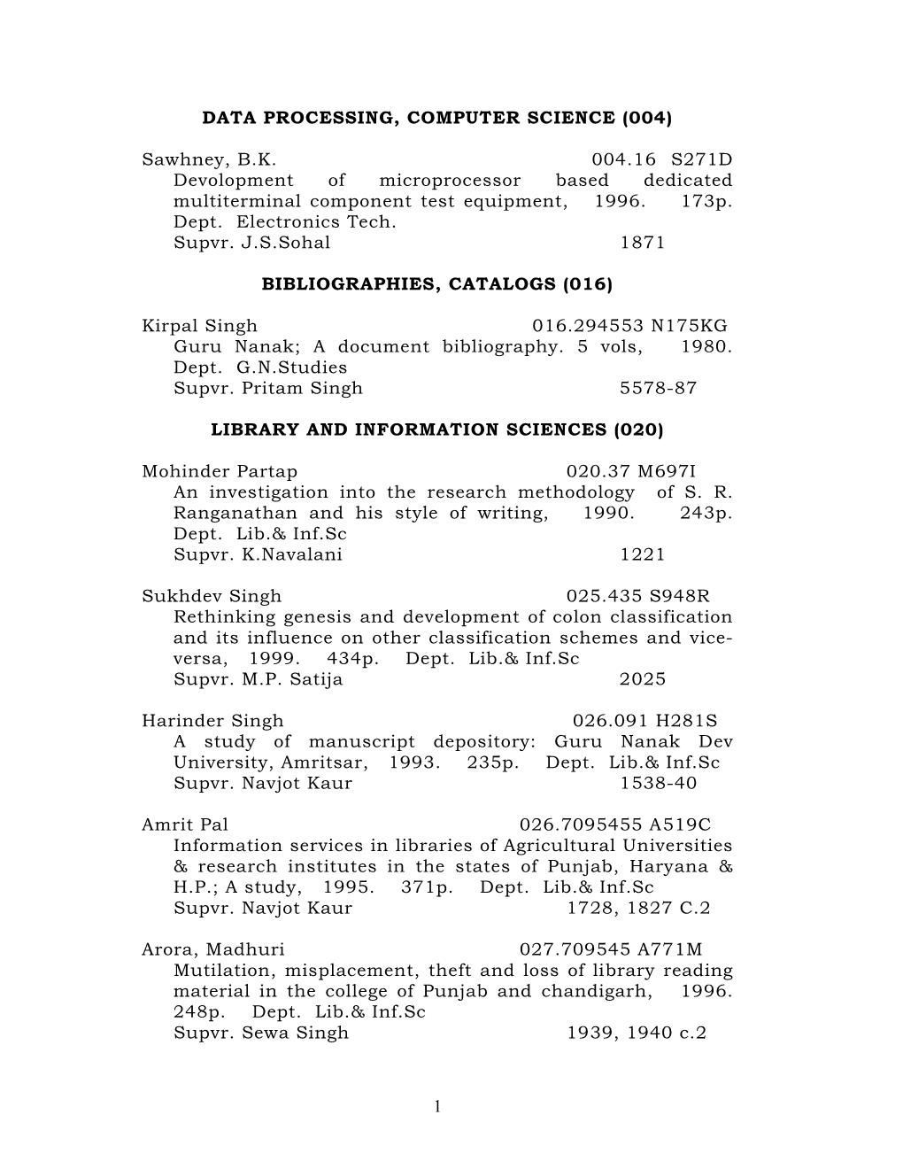 1 Data Processing, Computer Science