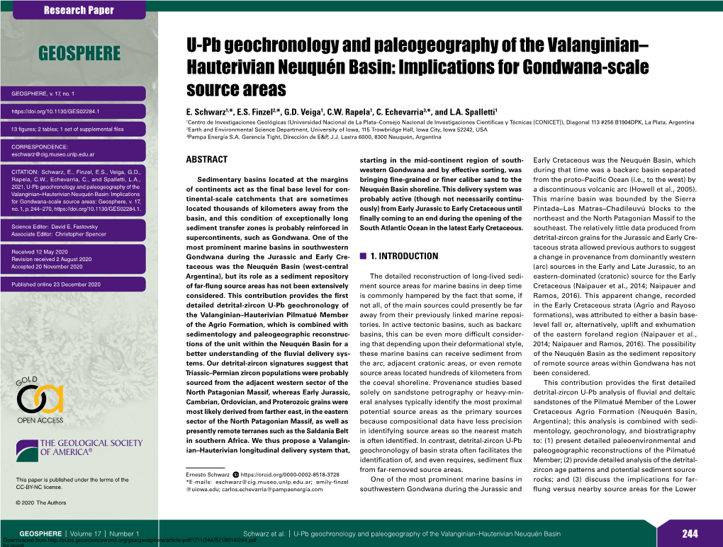 U-Pb Geochronology and Paleogeography of the Valanginian– Hauterivian Neuquén Basin: Implications for Gondwana-Scale