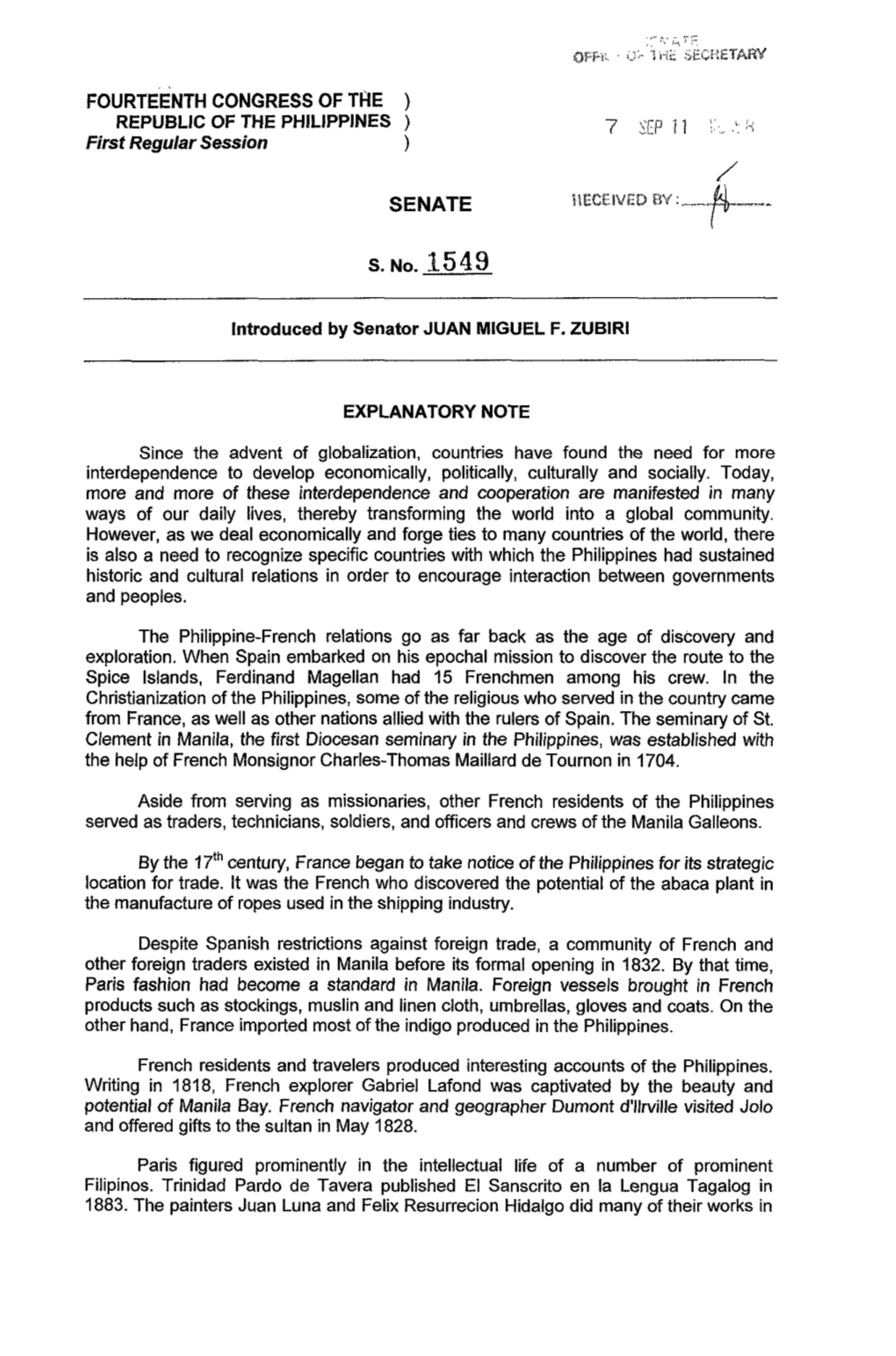 Introduced by Senator JUAN MIGUEL F. Zublrl EXPLANATORY NOTE