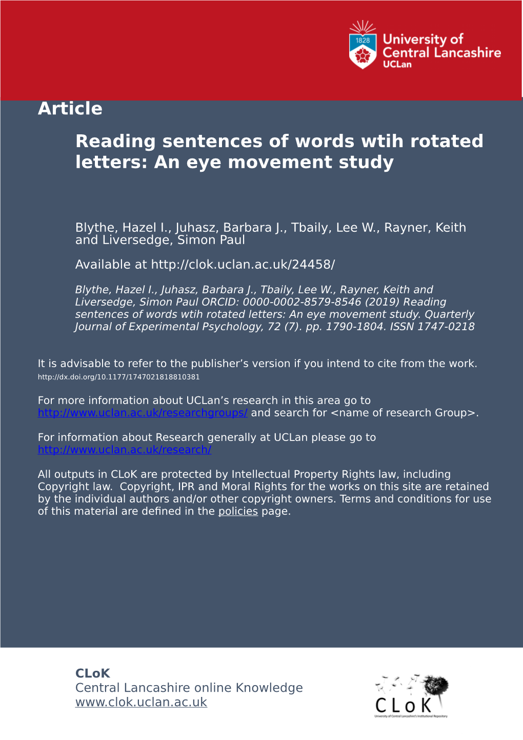 Reading Sentences of Words with Rotated Letters: an Eye Movement Study