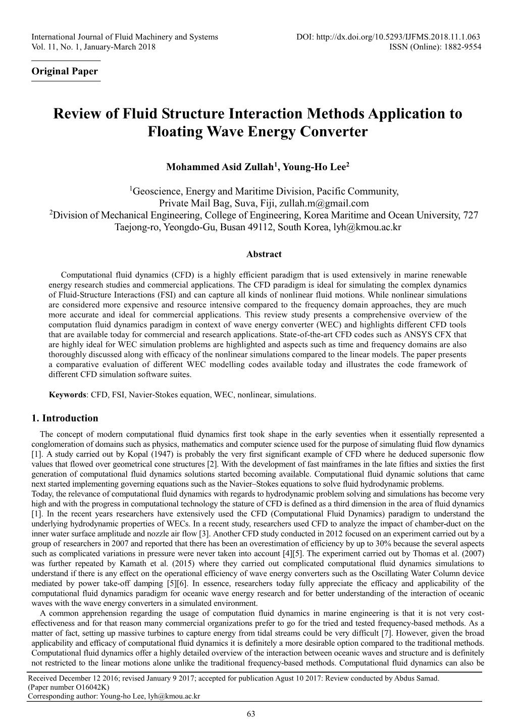 Review of Fluid Structure Interaction Methods Application to Floating Wave Energy Converter