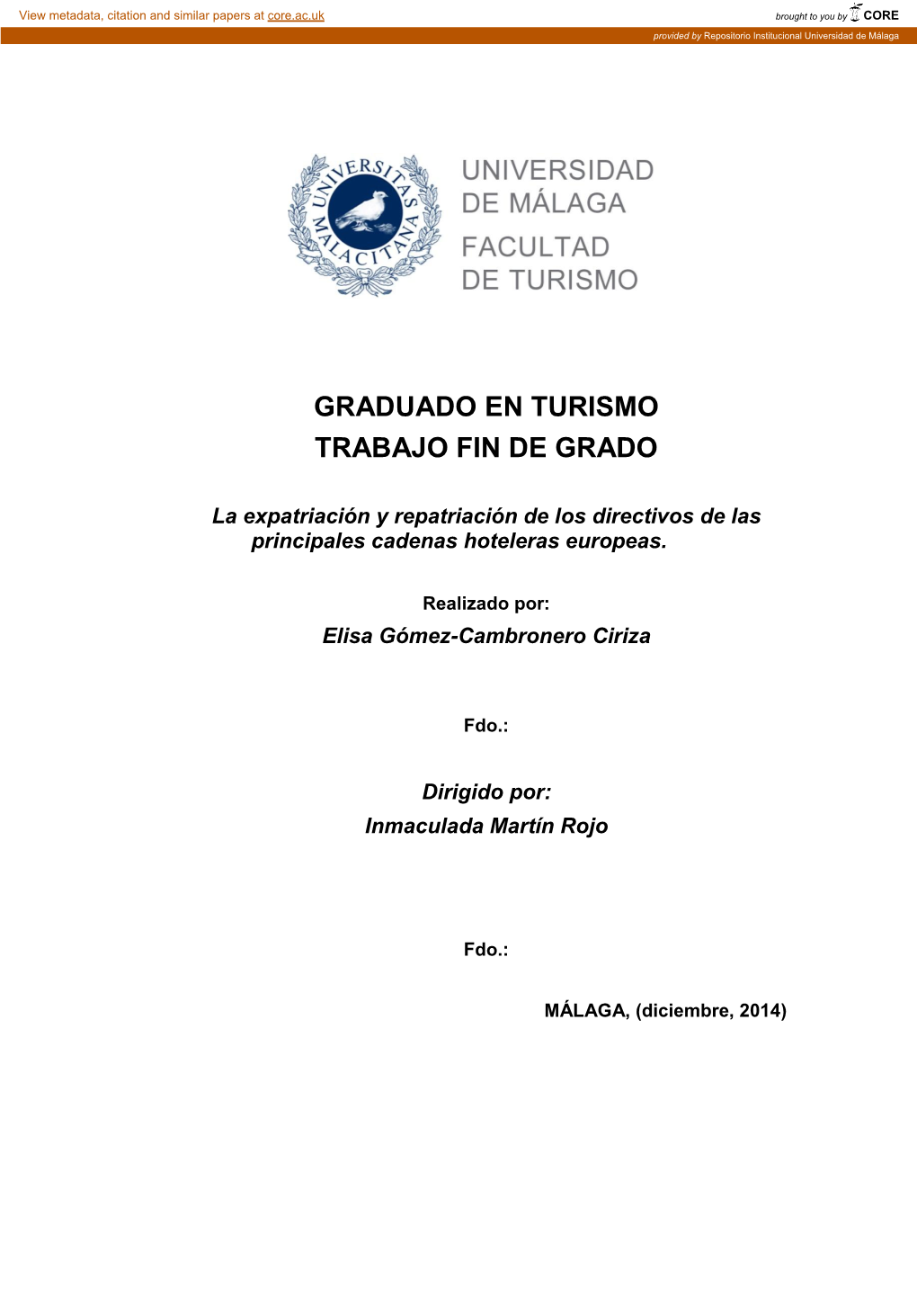 Graduado En Turismo Trabajo Fin De Grado