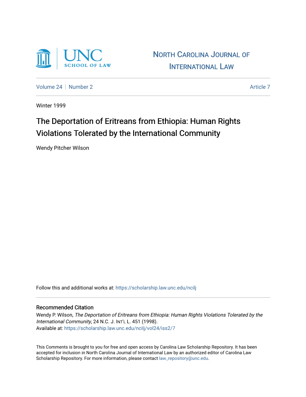 The Deportation of Eritreans from Ethiopia: Human Rights Violations Tolerated by the International Community