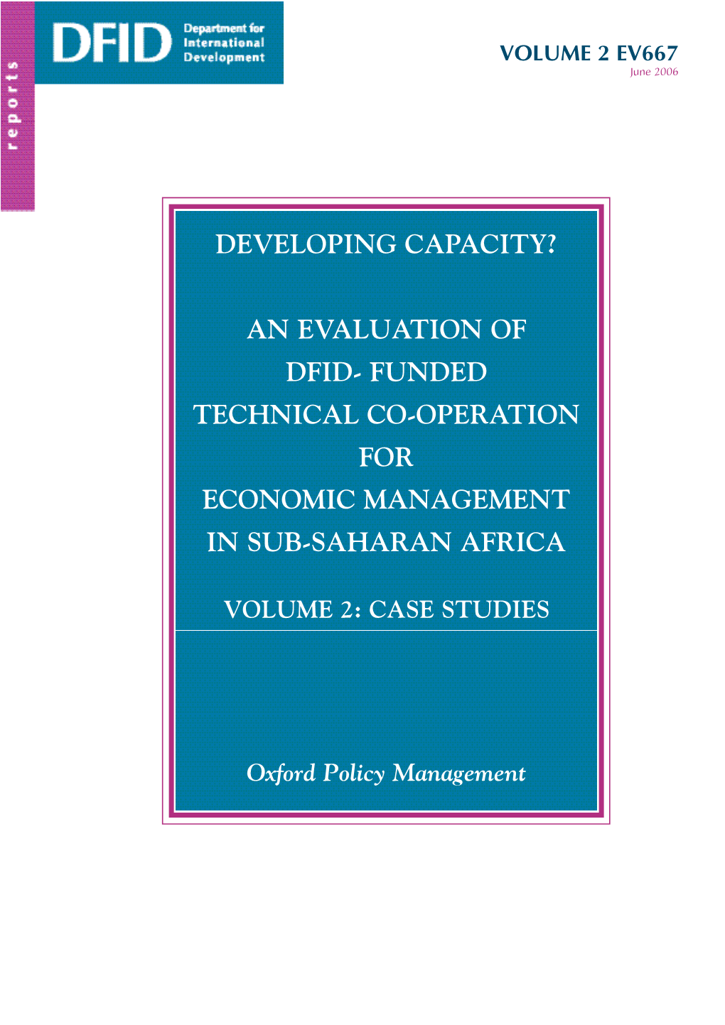 An Evaluation of DFID-Funded Technical Co-Operation For