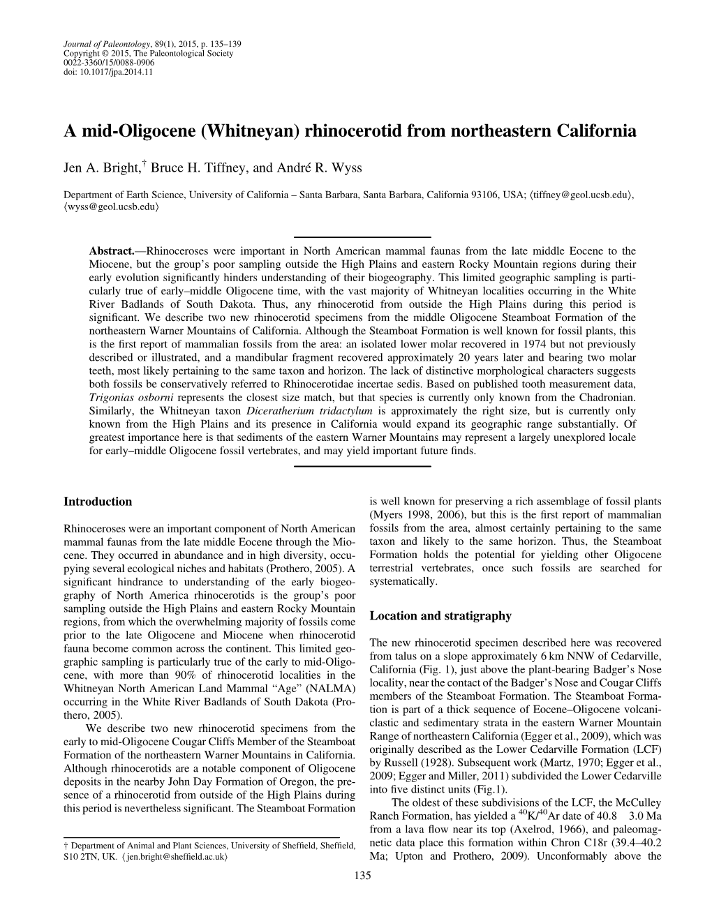 (Whitneyan) Rhinocerotid from Northeastern California