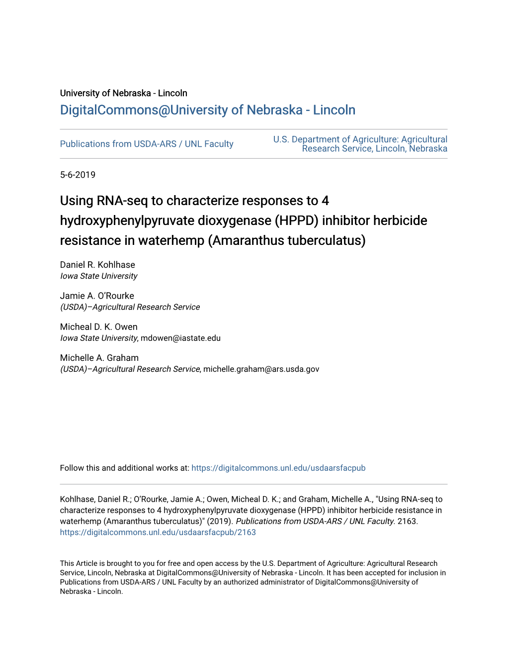 HPPD) Inhibitor Herbicide Resistance in Waterhemp (Amaranthus Tuberculatus